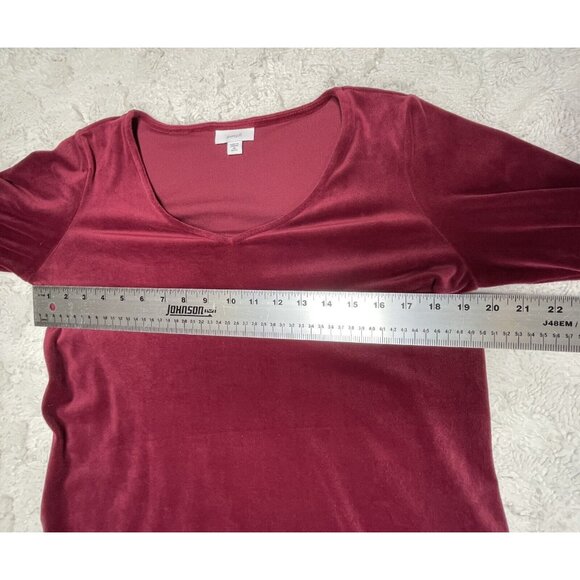Pure Jill Women's XS Petite Burgundy Velour Tunic Top Long Sleeve V-Neck Casual - Picture 7 of 9